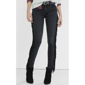 Express Jeans Womens 6R Black Fringe Side Seam Mid Rise Legging Skinny Denim